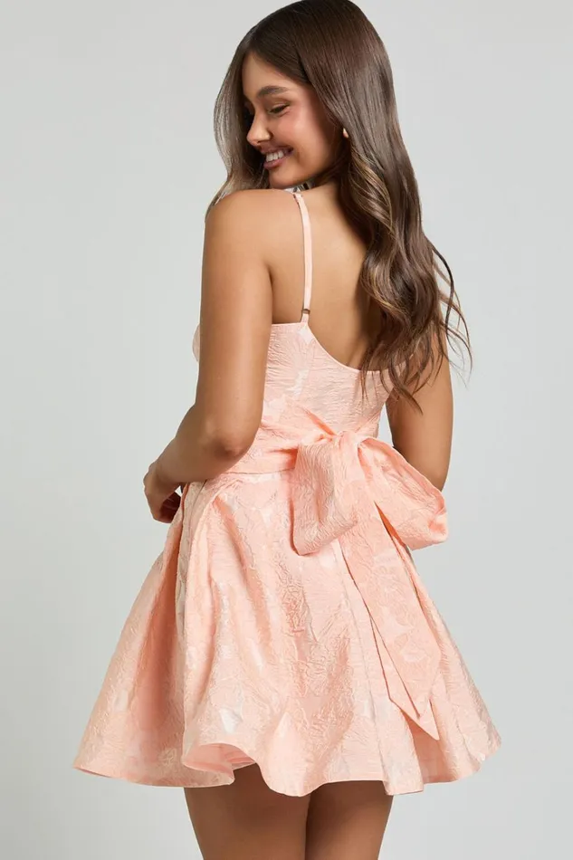 Winona Mini Dress 8211 Sweetheart Corset Tie Back Dress In Peach Women Showpo Dresses