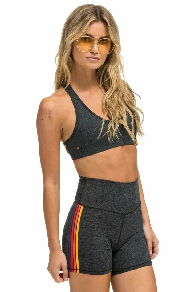 Women 5 STRIPE RAINBOW 4 INCH HIRISE BIKER SHORT 8211 CHARCOAL Aviator Nation Shorts Women 5 STRIPE RAINBOW 4 INCH HIRISE BIKER SHORT 8211 CHARCOAL Aviator Nation Shorts