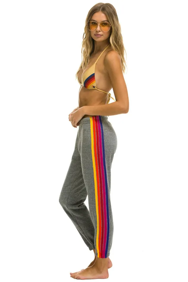 Women 5 STRIPE SWEATPANTS 8211 HEATHER GREY YELLOW PURPLE Aviator Nation Sweatpants