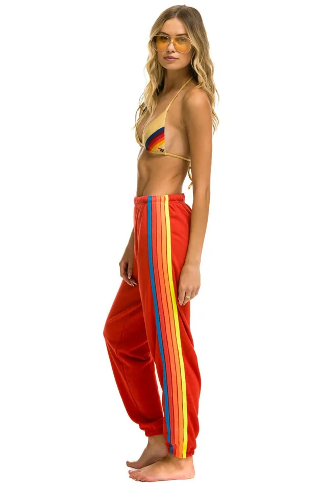Women 5 STRIPE SWEATPANTS 8211 RED NEON RAINBOW Aviator Nation Sweatpants