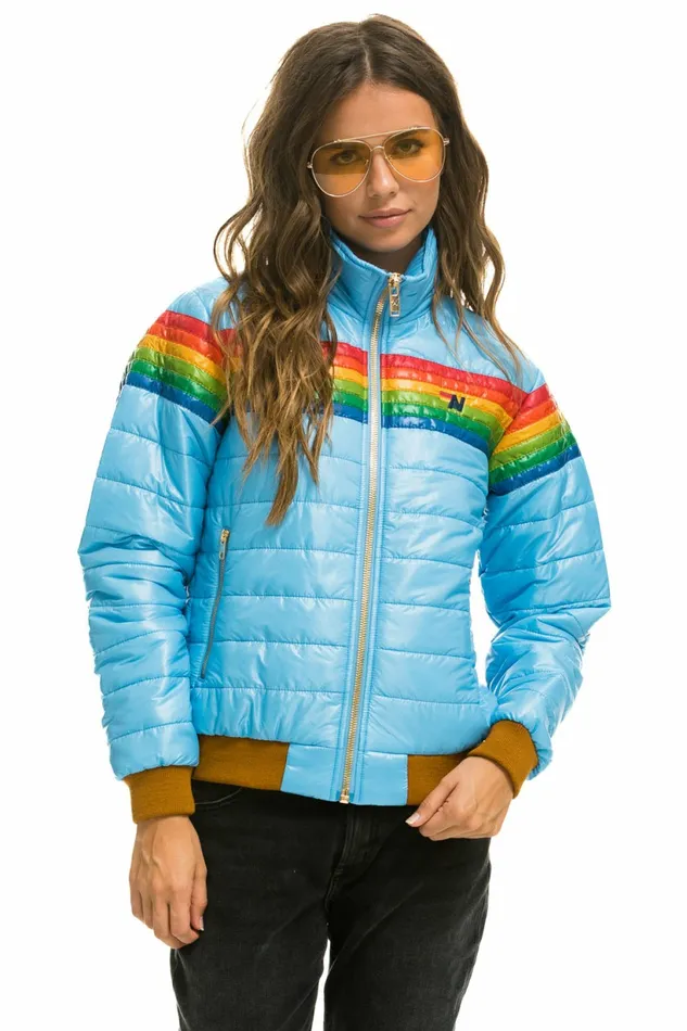 Women 6 STRIPE RAINBOW SLEEVE JACKET 8211 GLOSSY SKY Aviator Nation Outerwear