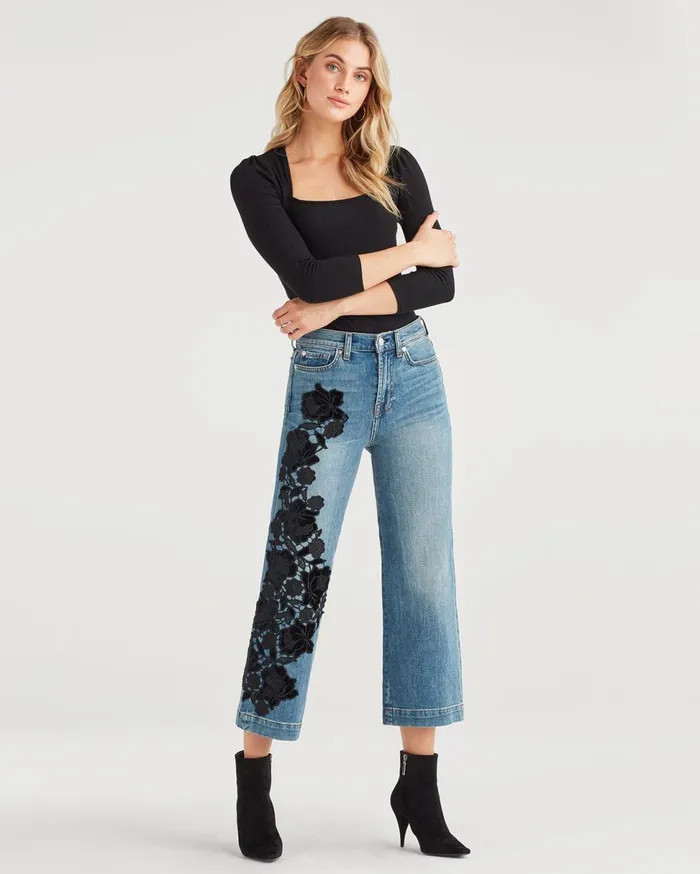 Women 7 For All Mankind Cropped Cropped Alexa With Couture Floral Aplique In Telluride