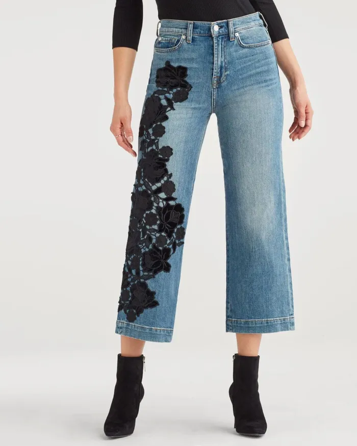 Women 7 For All Mankind Cropped Cropped Alexa With Couture Floral Aplique In Telluride