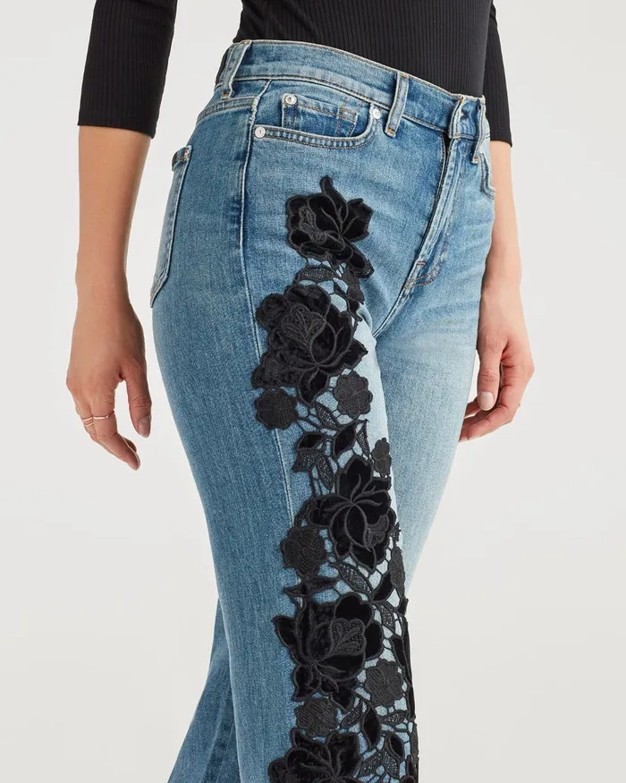 Women 7 For All Mankind Cropped Cropped Alexa With Couture Floral Aplique In Telluride