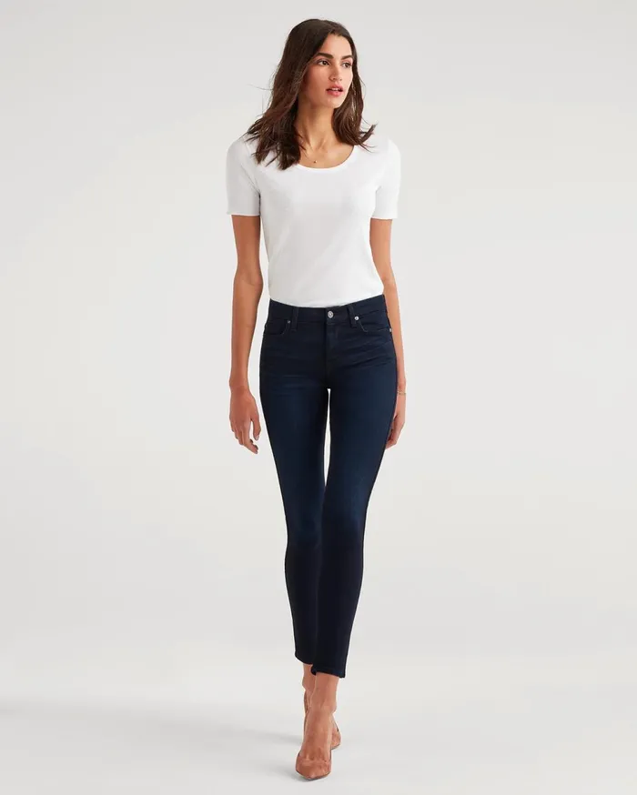 Women 7 For All Mankind Full Length Bair Denim High Waist Skinny In Blue Black River Thames