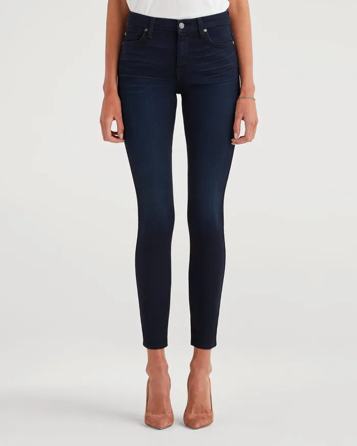 Women 7 For All Mankind Full Length Bair Denim High Waist Skinny In Blue Black River Thames