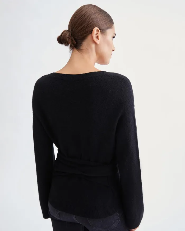 Women 7 For All Mankind Sweaters Touch Of Cashmere Tie Waist Sweater In Jet Black