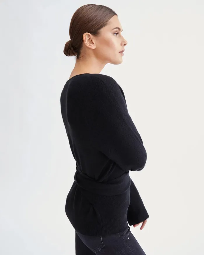 Women 7 For All Mankind Sweaters Touch Of Cashmere Tie Waist Sweater In Jet Black