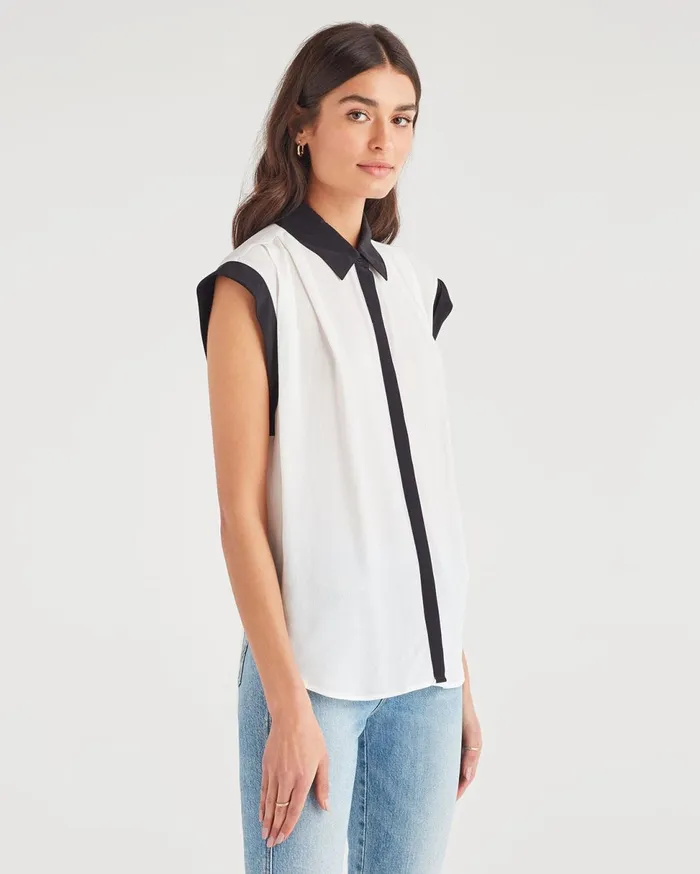 Women 7 For All Mankind Tops Contrast Cuff Drop Shoulder Top In Soft White