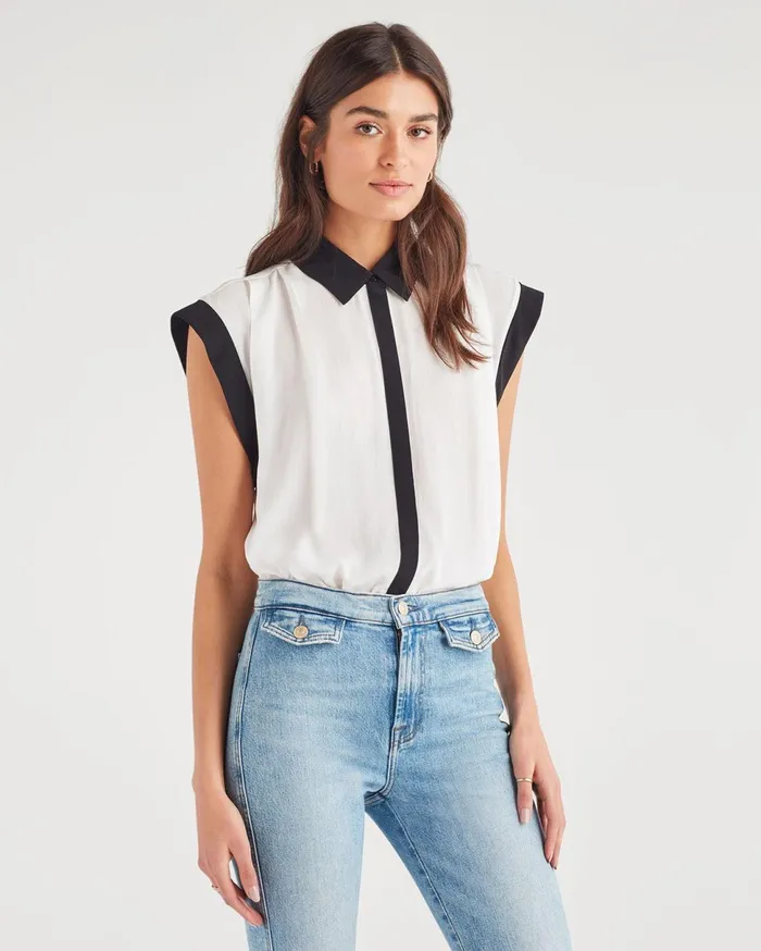 Women 7 For All Mankind Tops Contrast Cuff Drop Shoulder Top In Soft White