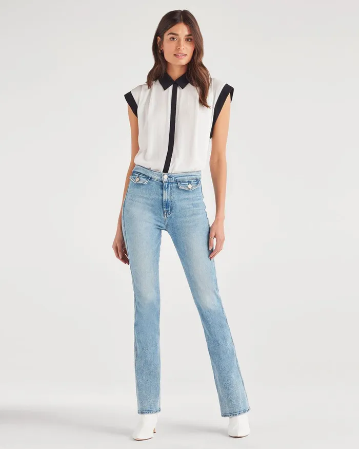 Women 7 For All Mankind Tops Contrast Cuff Drop Shoulder Top In Soft White