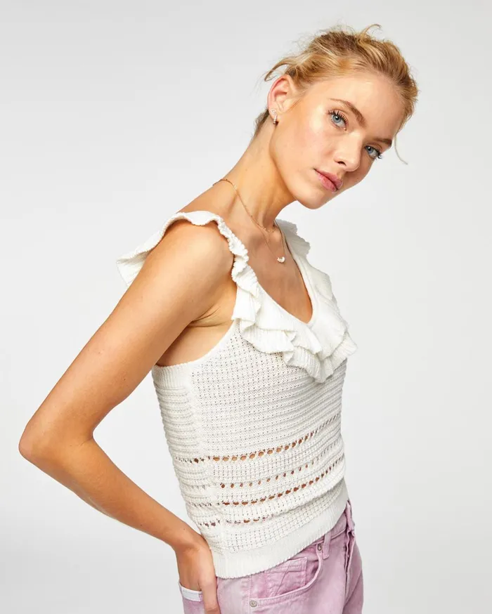 Women 7 For All Mankind Tops Crochet Ruffle Tank In Ecru
