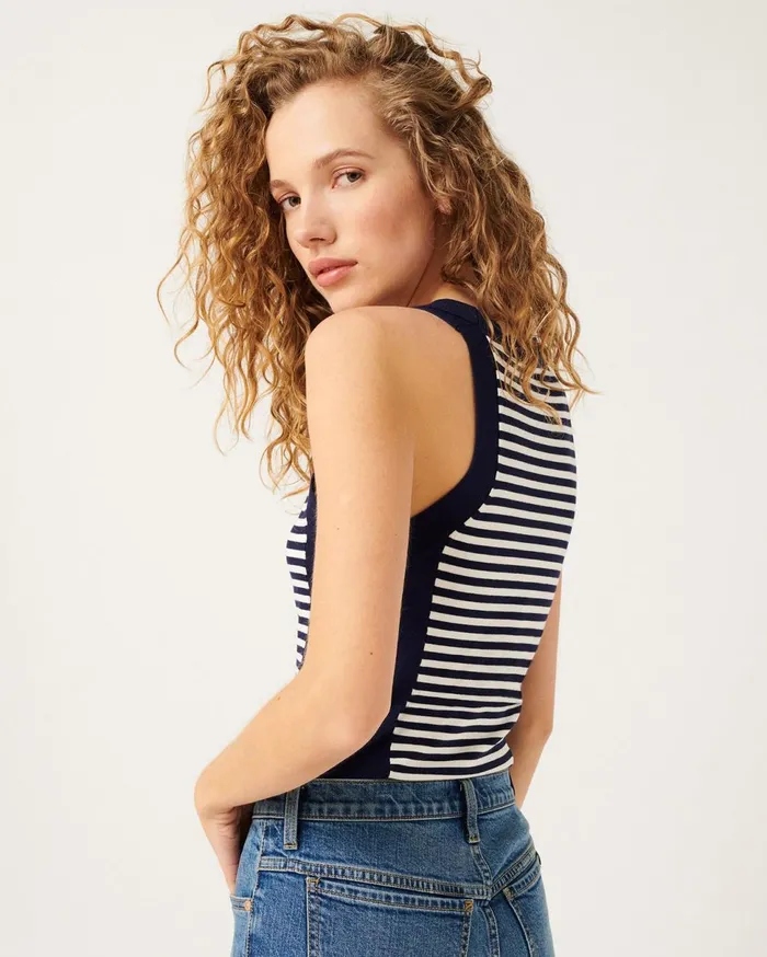 Women 7 For All Mankind Tops Cross Strap Tank In NavyWhite