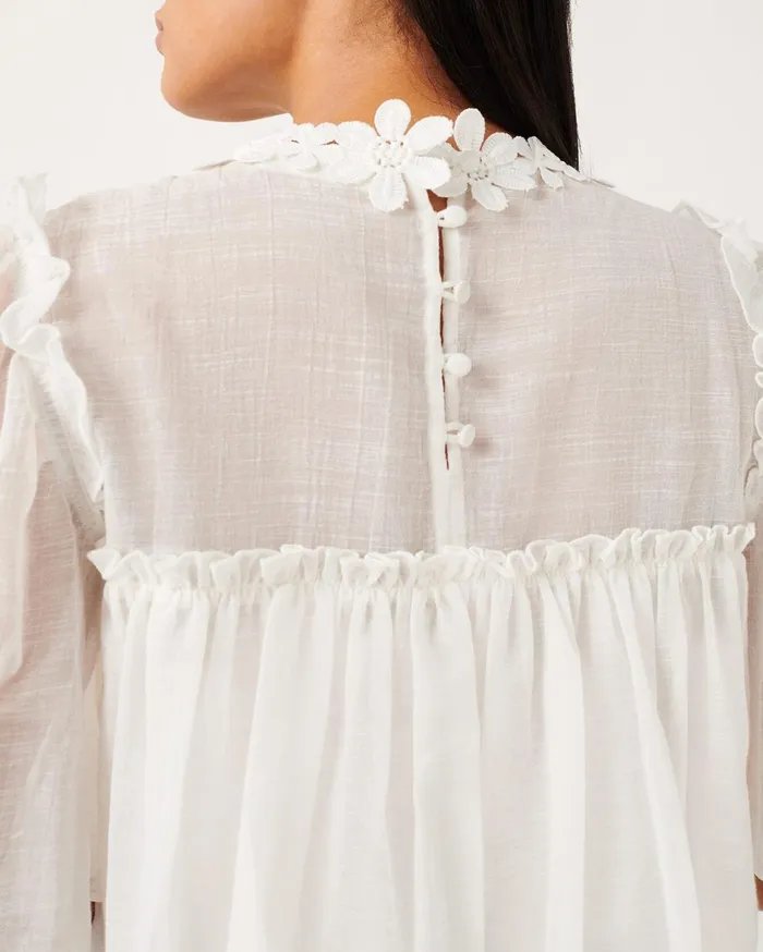 Women 7 For All Mankind Tops Floral Yoke Applique Blouse In Optic White