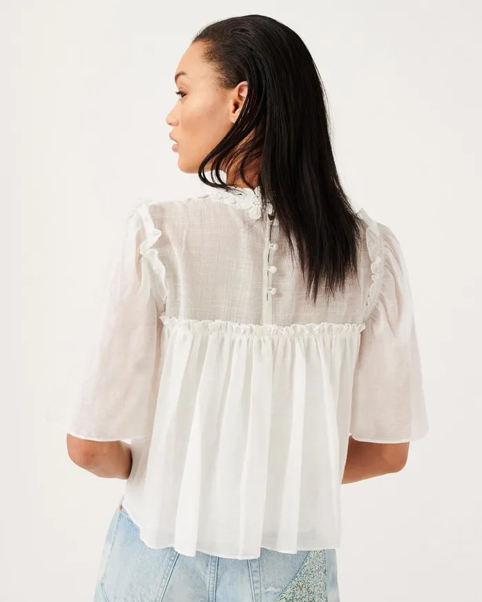 Women 7 For All Mankind Tops Floral Yoke Applique Blouse In Optic White