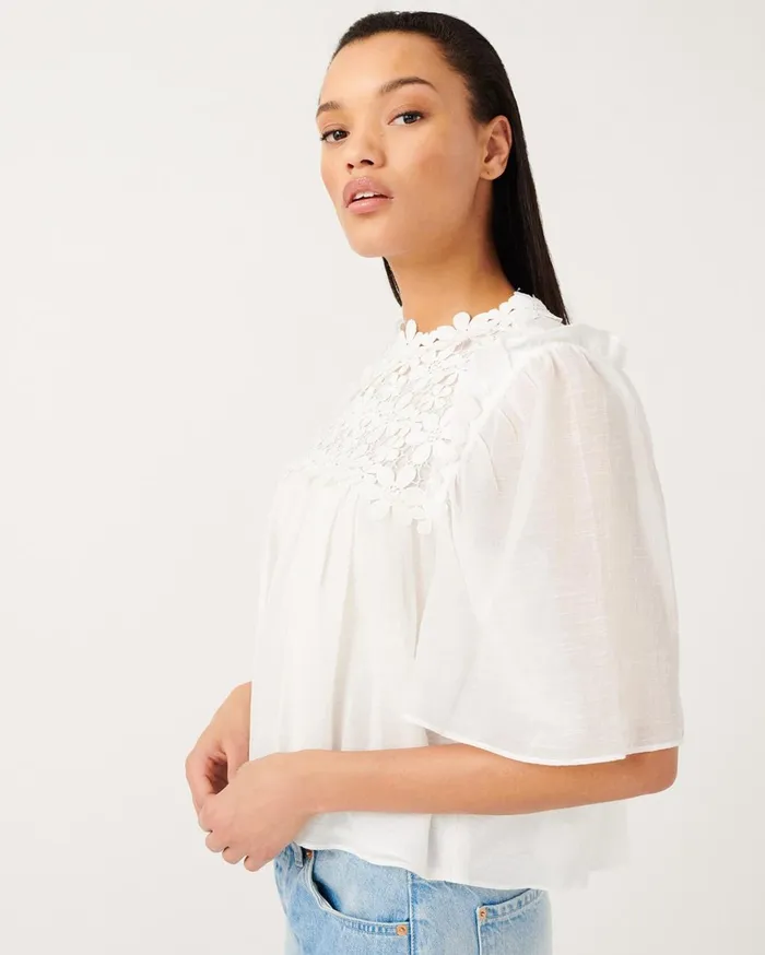Women 7 For All Mankind Tops Floral Yoke Applique Blouse In Optic White