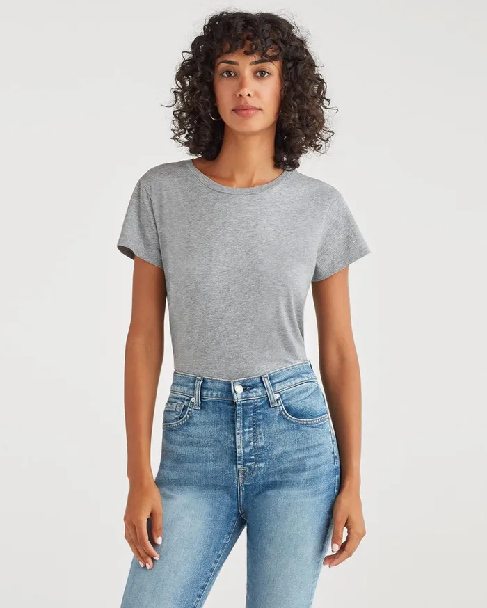Women 7 For All Mankind Tops Pima Cotton Baby Tee In Heather Grey