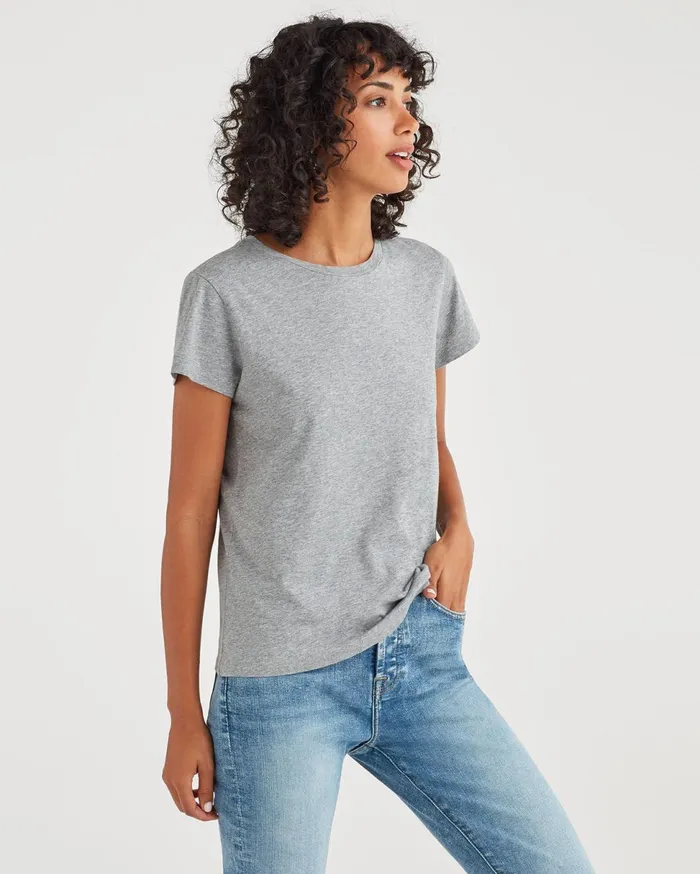 Women 7 For All Mankind Tops Pima Cotton Baby Tee In Heather Grey