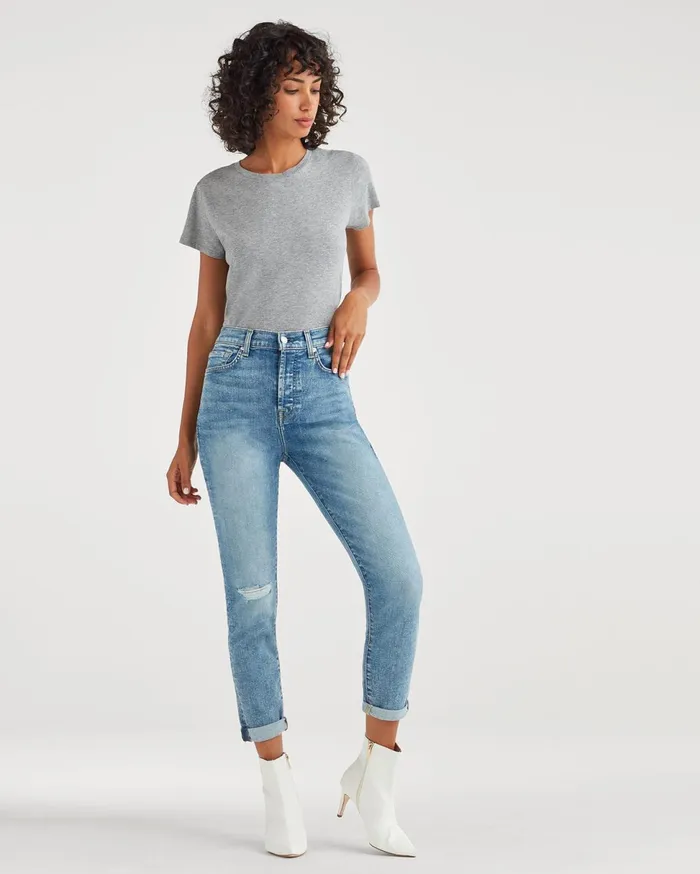 Women 7 For All Mankind Tops Pima Cotton Baby Tee In Heather Grey