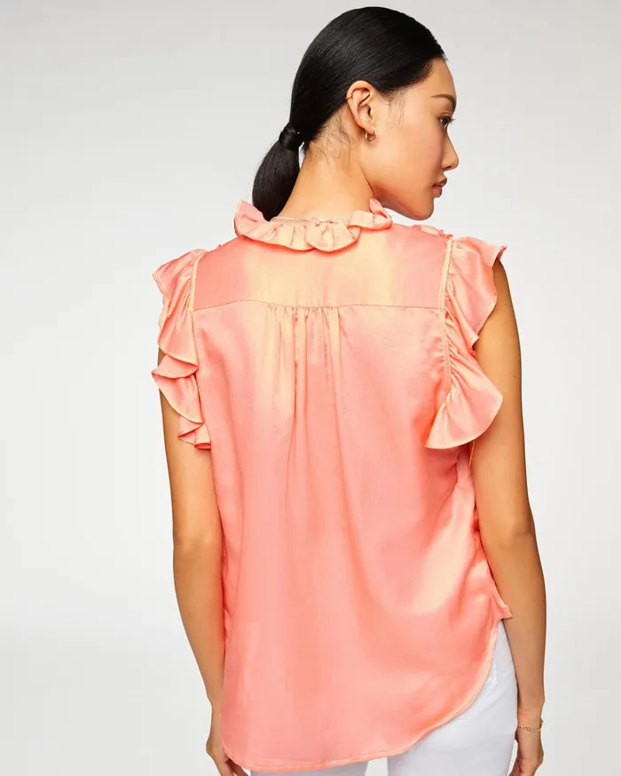 Women 7 For All Mankind Tops Shirred Ruffle Flutter Sleeve Top In Dusty Peach