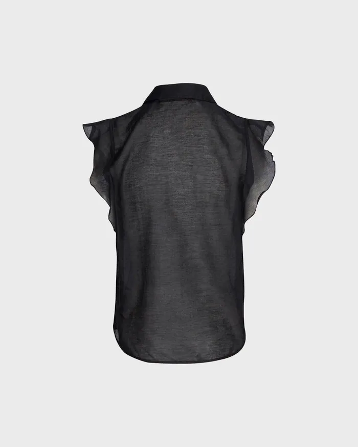 Women 7 For All Mankind Tops Sleeveless Lace Neck Ruffle Top In Black Women 7 For All Mankind Tops Sleeveless Lace Neck Ruffle Top In Black