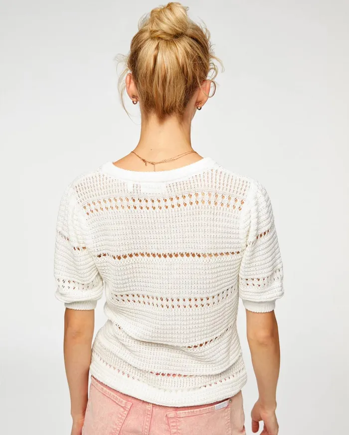 Women 7 For All Mankind Tops Tie Neck Puff Shoulder Sweater Top
