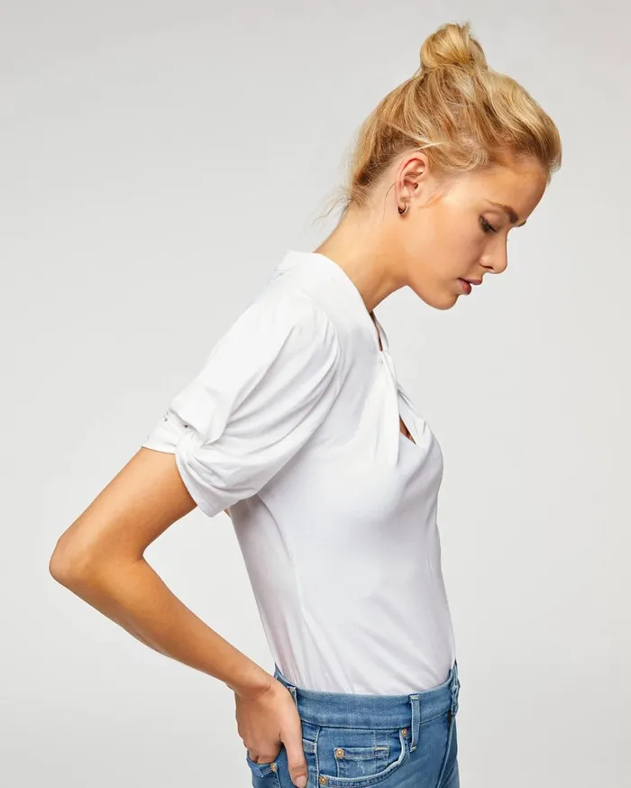 Women 7 For All Mankind Tops Twist Neck 038 Sleeve Top In Soft White