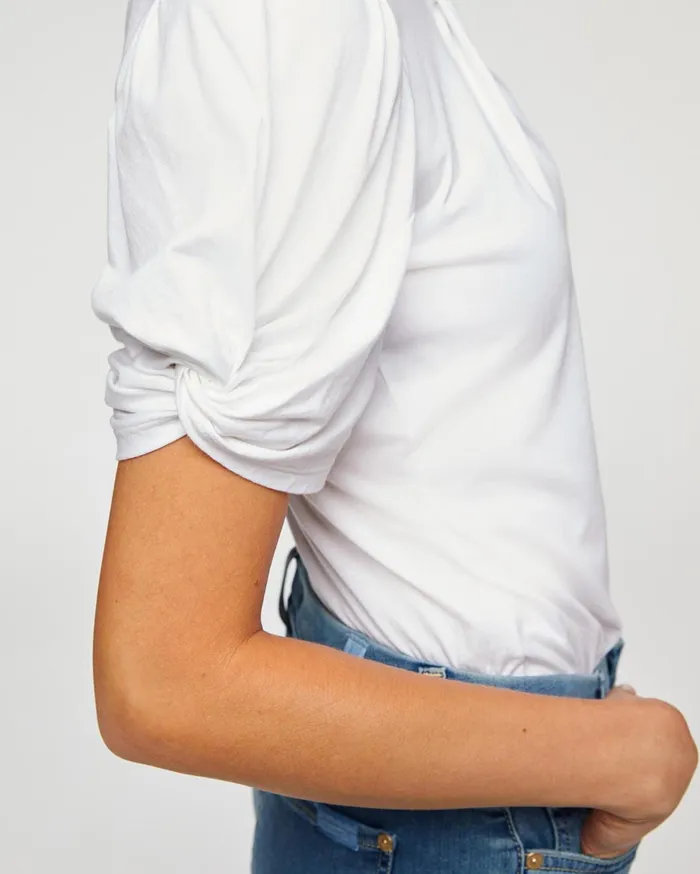 Women 7 For All Mankind Tops Twist Neck 038 Sleeve Top In Soft White