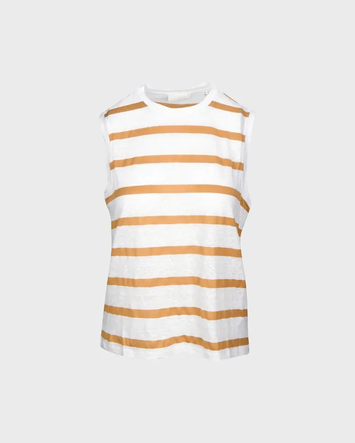 Women 7 For All Mankind Tops Welt Pocket Muscle Tee In WhiteAmber Stripe