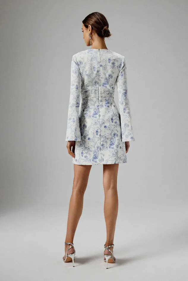 Women ALine Dresses Lavish Alice LARA Fluted Sleeve Micro Button Mini Dress In Blue Porcelain Blue Porcelain