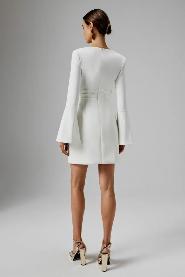 Women ALine Dresses Lavish Alice LARA Fluted Sleeve Micro Shell Button Mini Dress In White White