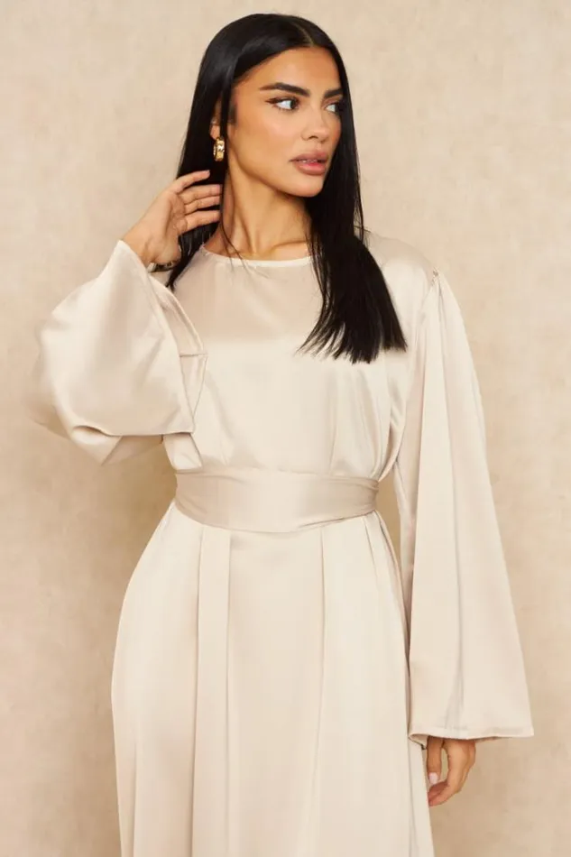 Women Abaya Ample Ceinture Et Satine Beige Beige Brentiny Paris Ceremonial Outfits Women Abaya Ample Ceinture Et Satine Beige Beige Brentiny Paris Ceremonial Outfits