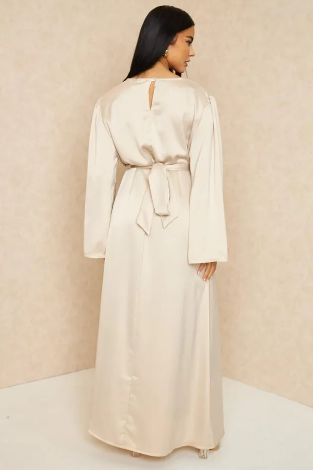 Women Abaya Ample Ceinture Et Satine Beige Beige Brentiny Paris Ceremonial Outfits Women Abaya Ample Ceinture Et Satine Beige Beige Brentiny Paris Ceremonial Outfits