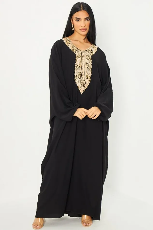 Women Abaya Noire Manches Bouffantes Empicement Dor Black Brentiny Paris Collection Ramadan Women Abaya Noire Manches Bouffantes Empicement Dor Black Brentiny Paris Collection Ramadan