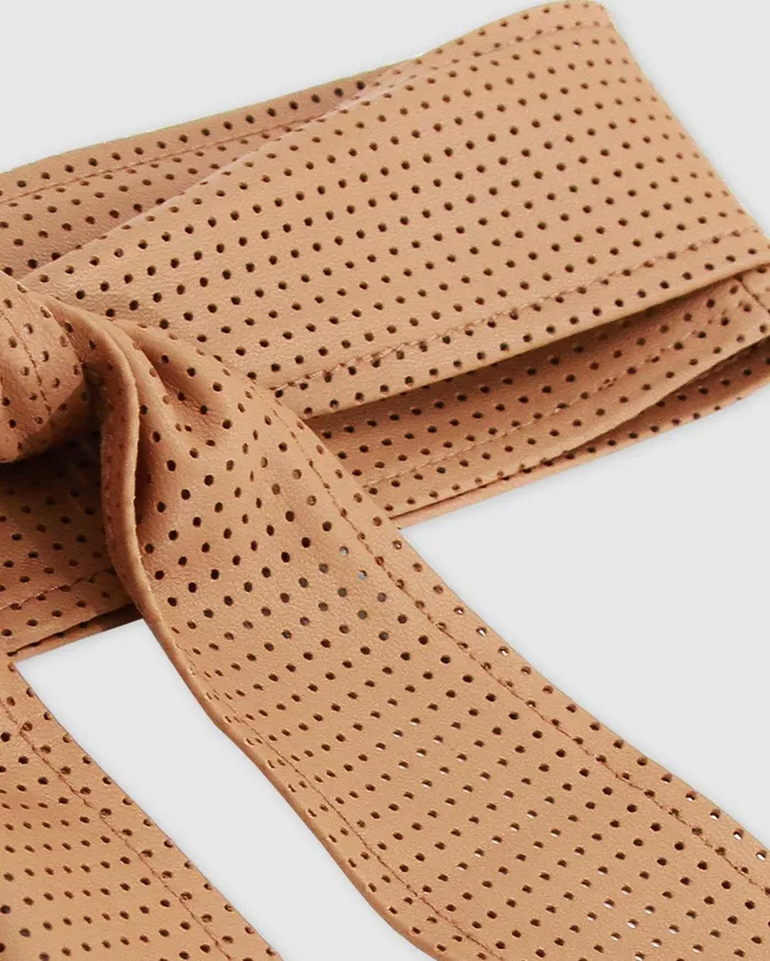 Women Accessories Belle and Bloom Escalate Perforated Leather Belt 8211 Brown