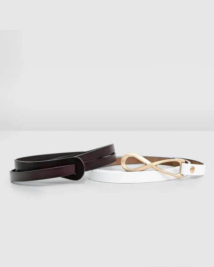 Women Accessories Belle and Bloom Leather Tie Belt 2 Pack 8211 White Espresso