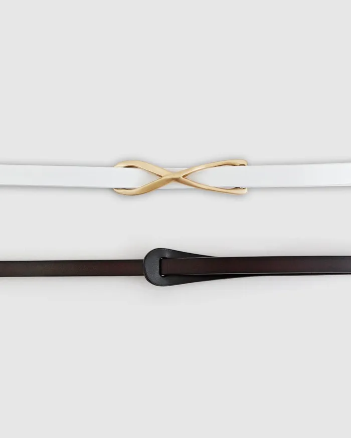 Women Accessories Belle and Bloom Leather Tie Belt 2 Pack 8211 White Espresso