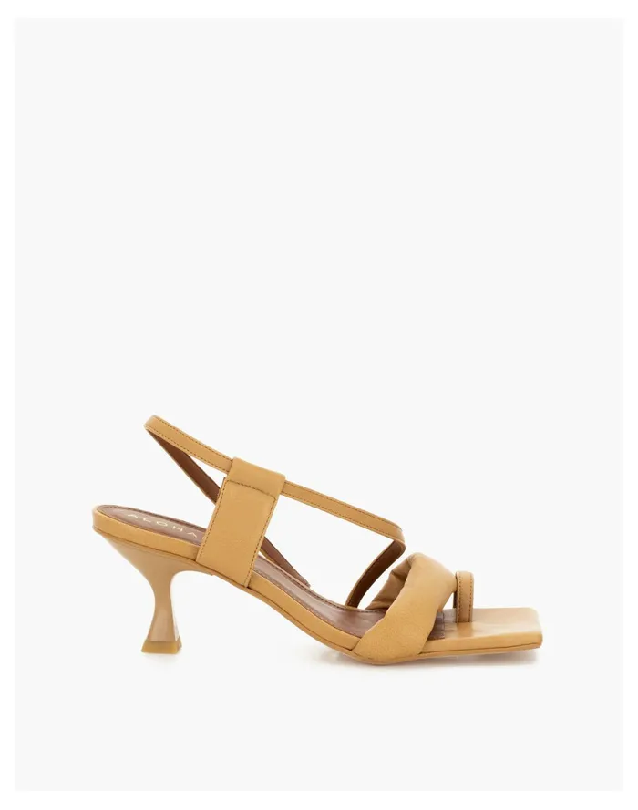 Women ALOHAS Leather Asymmetrical Sandals Camel Madewell Heels