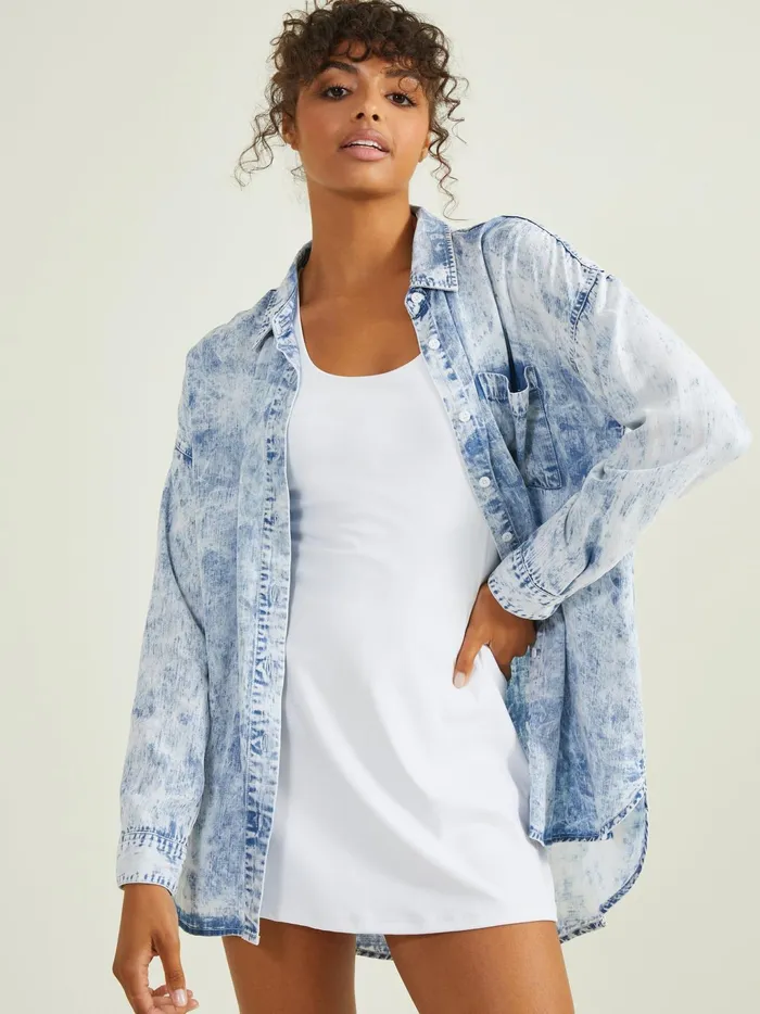 Women Altar039d State Activewear Lighten Up Acid Wash Top Blue