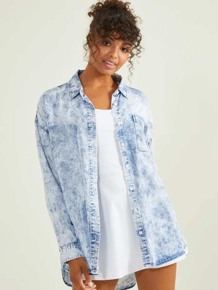 Women Altar039d State Activewear Lighten Up Acid Wash Top Blue