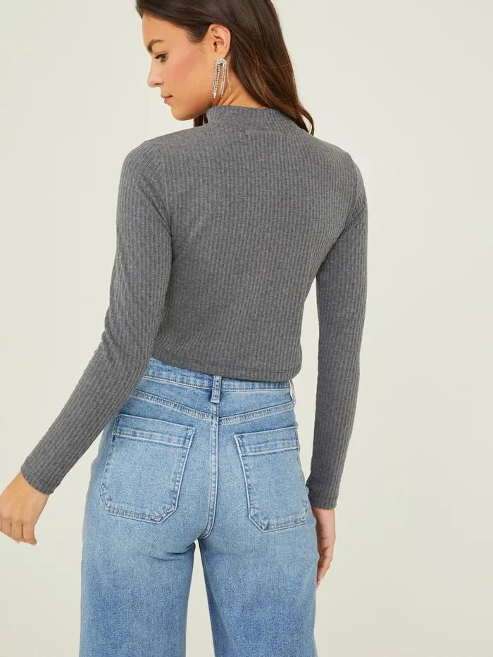 Women Altar039d State Blouses Leia Ribbed Mock Neck Top Heathercharcoal