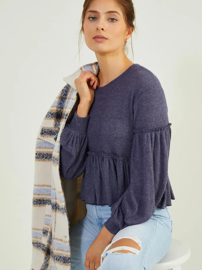 Women Altar039d State Blouses Mabel Ribbed Babydoll Top Navy