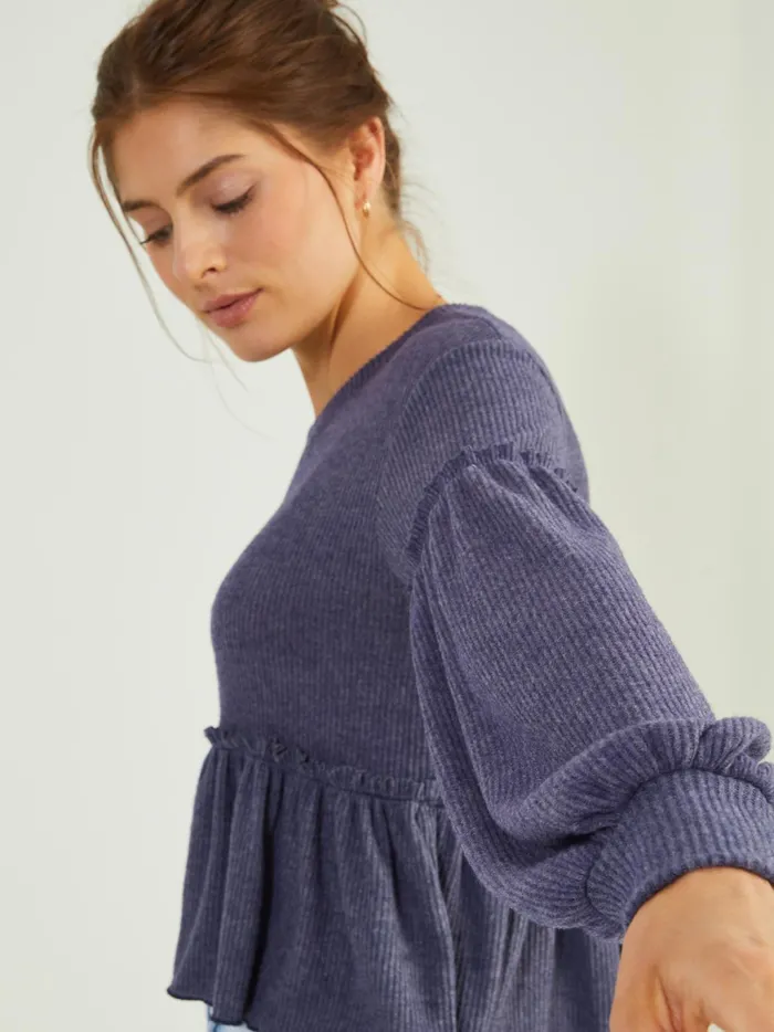 Women Altar039d State Blouses Mabel Ribbed Babydoll Top Navy