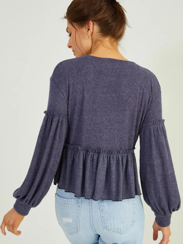 Women Altar039d State Blouses Mabel Ribbed Babydoll Top Navy