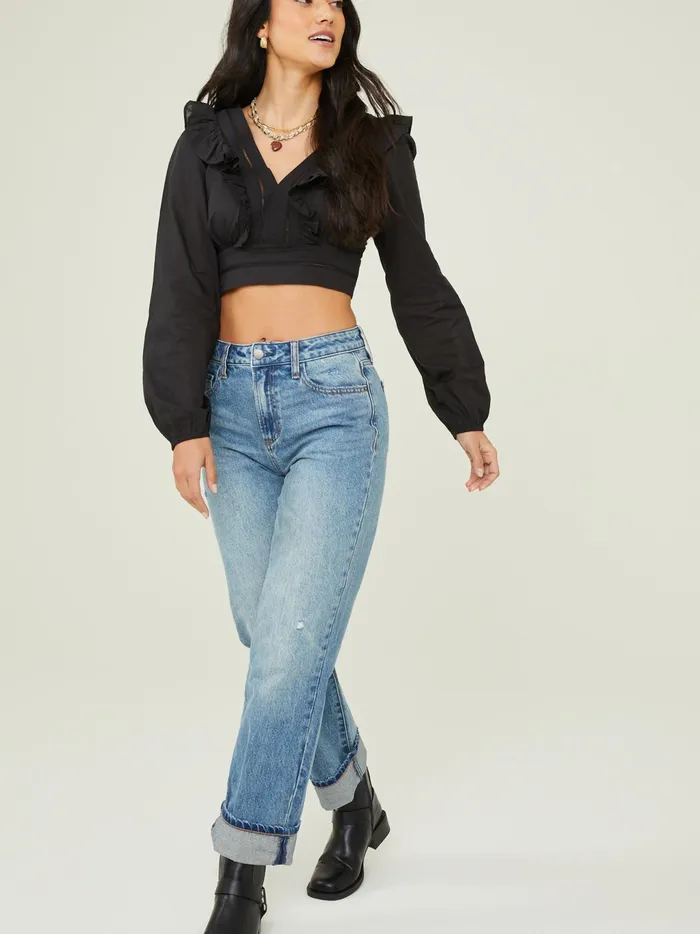 Women Altar039d State Blouses Romy Ruffle VNeck Top Black