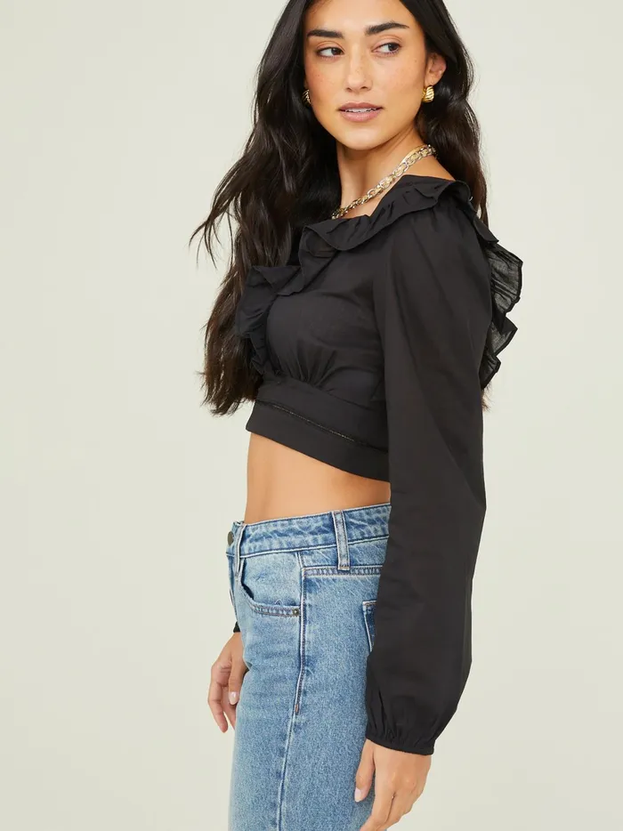 Women Altar039d State Blouses Romy Ruffle VNeck Top Black