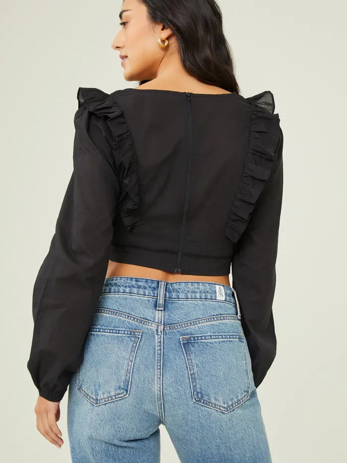Women Altar039d State Blouses Romy Ruffle VNeck Top Black