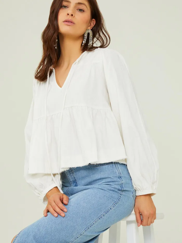 Women Altar039d State Blouses Sidney Tie Tiered Top Offwhite
