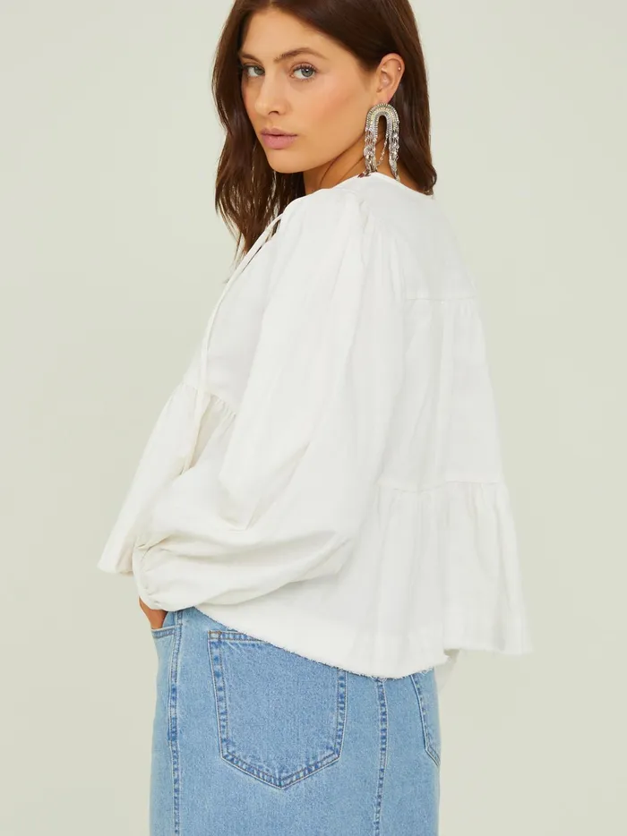 Women Altar039d State Blouses Sidney Tie Tiered Top Offwhite