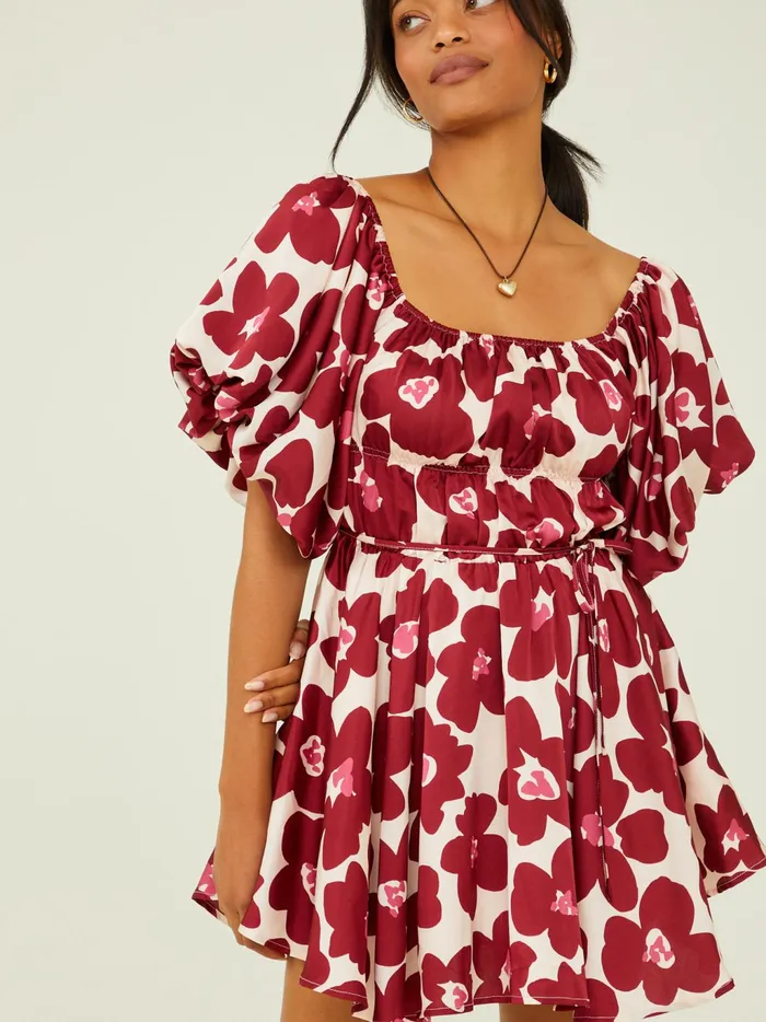 Women Altar039d State Casual Ainsleigh Floral Babydoll Dress Burgundymulti